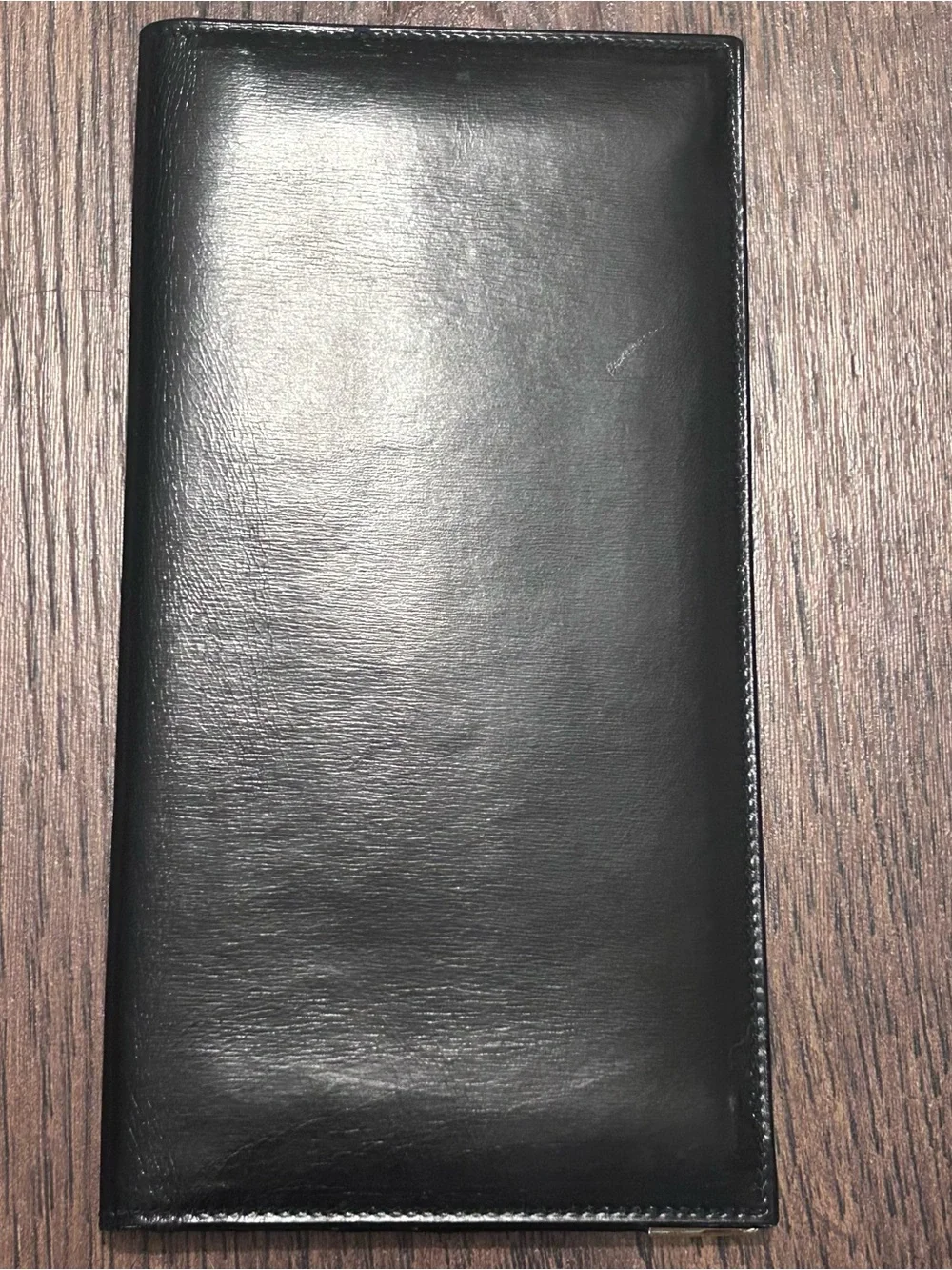 Vintage Lanvin EUC Black Leather Long Coat Wallet Bifold Gold Tips Italy
